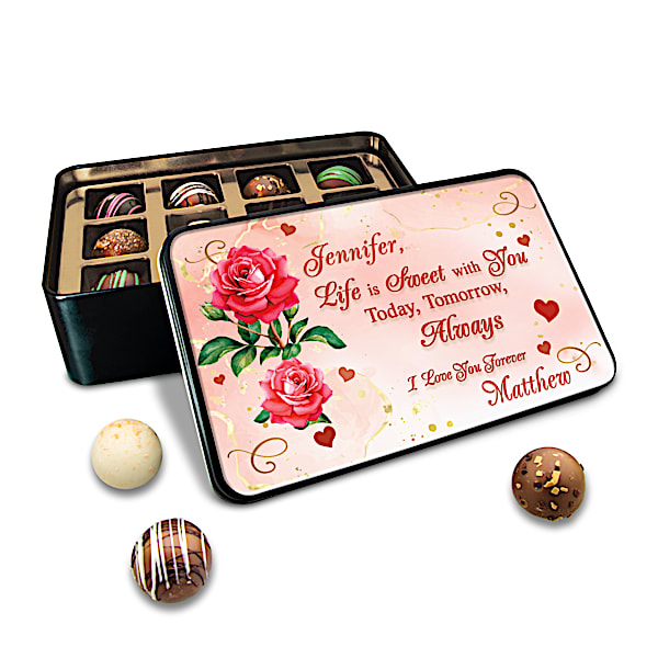 12 Deluxe Chocolate Truffles In 6 Varieties With Gift Box Personalized With Your Loved One's Name - Personalized Jewelry
