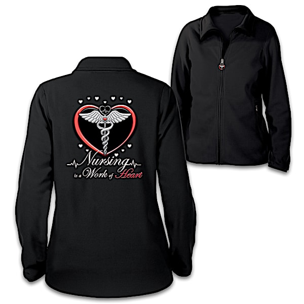 Women's Fleece Jacket Honoring Nurses With Caduceus Artwork