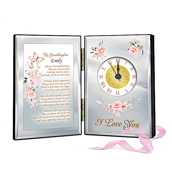 Personalized Floral Mirrored Clock For Your Granddaughter