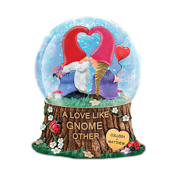 Sweet Musical Gnome Glitter Globe Personalized With 2 Names