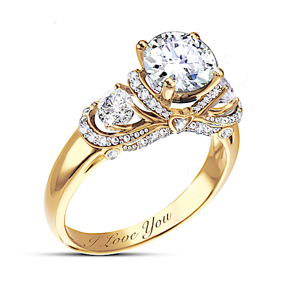 Romantic Women's Personalized 18K Gold-Plated Ring Adorned With Over 3 Carats Of Simulated Diamonds - Personalized Jewelry
