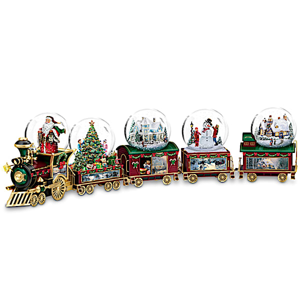 Christmas Snowglobe Train Set With Thomas Kinkade Art