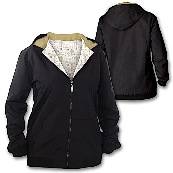 Women's Jacket Lined With Golden Religious Cross Pattern