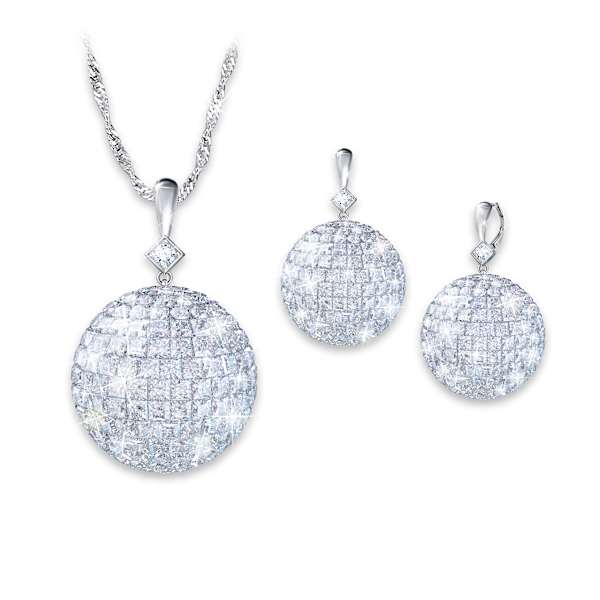Disco Ball Earrings And Necklace Set With Over 346 Crystals