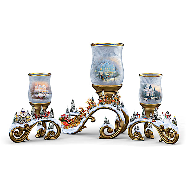 Thomas Kinkade Illuminated Holiday Candleholder Set