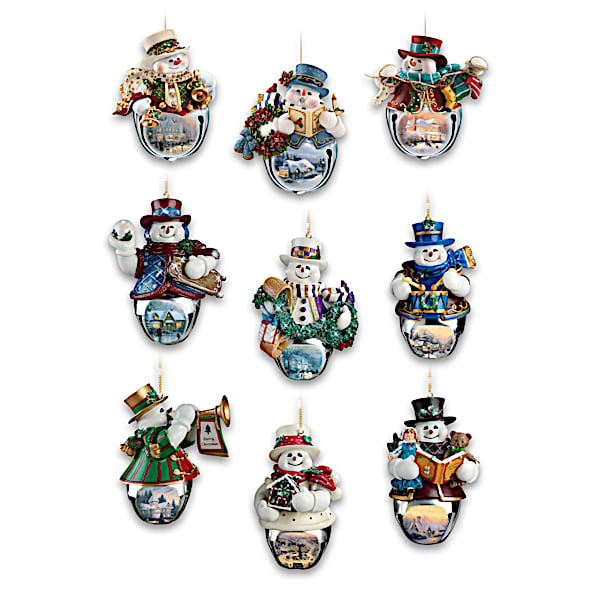 Thomas Kinkade Snowman 9-Piece Jingle Bell Ornament Set