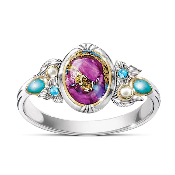 Desert Mosaic Turquoise Ring With Cactus Flower-Hued Gems