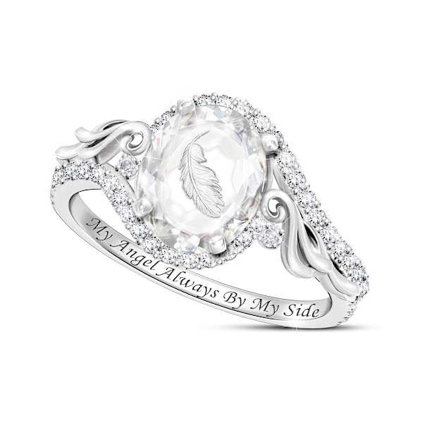 8-Carat Crystal With Etched Angel Feather Memorial Ring