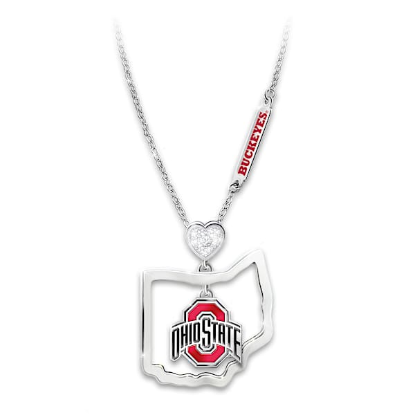Genuine Diamond Ohio-Shaped OSU Logo Pendant Necklace