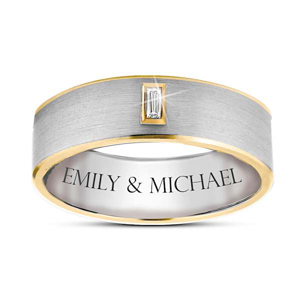 Genuine Diamond And Titanium Personalized Men's Wedding Band