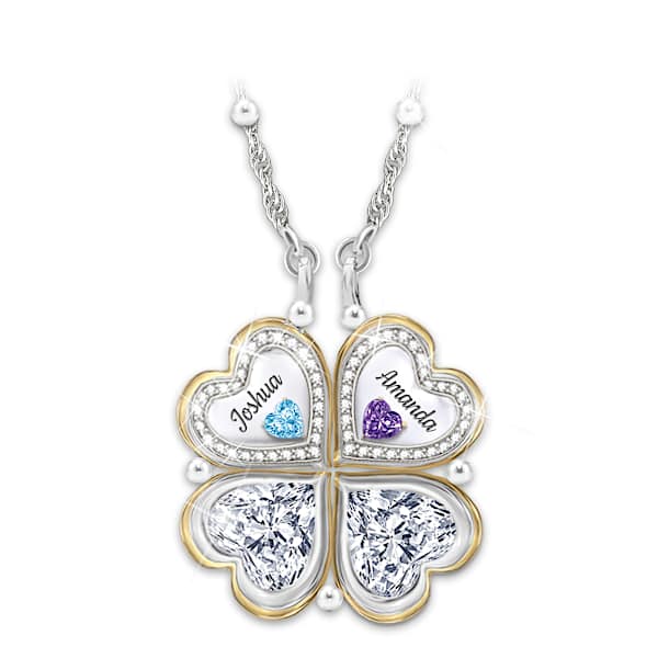 Folding Heart-Shaped Crystal Birthstone Clover Necklace