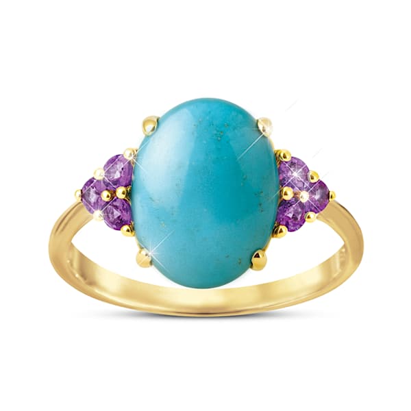 1.85-Carat Genuine Turquoise Ring With 6 Genuine Amethysts