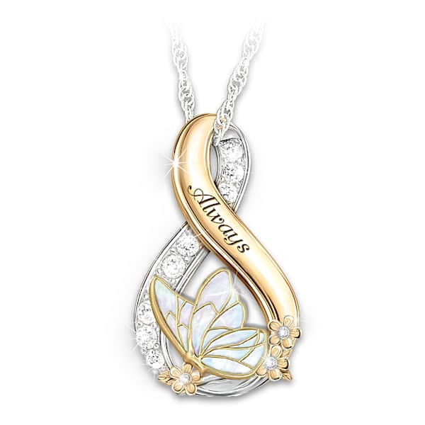 Mother-Of-Pearl And 8-Topaz Butterfly Remembrance Pendant