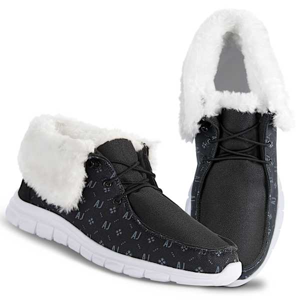 Black Canvas And Faux Fur Moccasins With Monogram Pattern