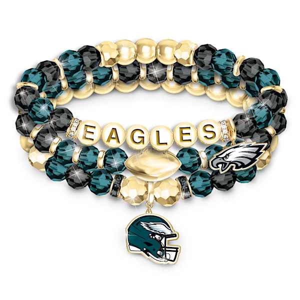 Eagles Set Of 3 Crystal Beaded Sculpted Charm Bracelets