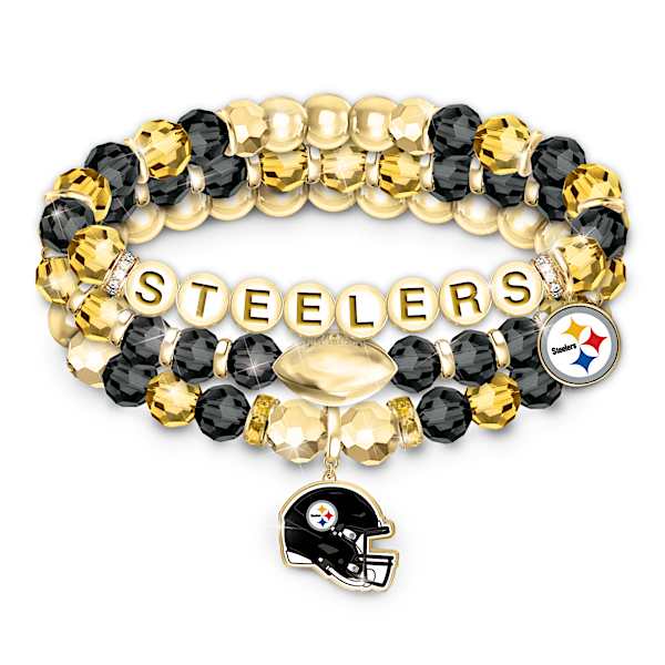 Steelers Set Of 3 Crystal Beaded Sculpted Charm Bracelets