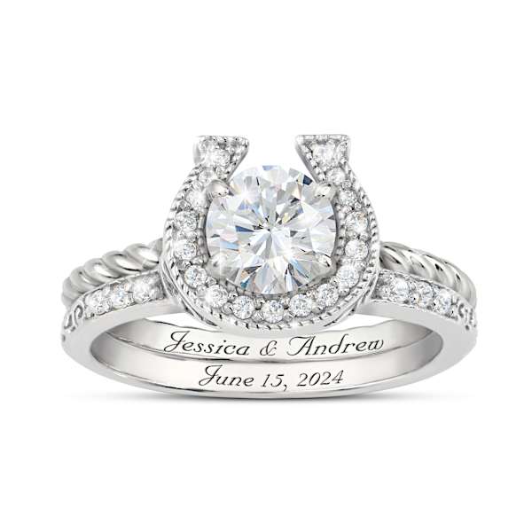 1.5-Carat Simulated Diamond Horseshoe Engraved Bridal Rings