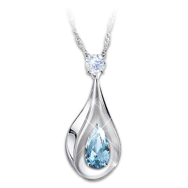 Over 1-Carat Blue And White Topaz Memorial Pendant Necklace