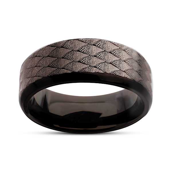 Etched Dragon Scale Black Ion-Plated Titanium Men's Ring