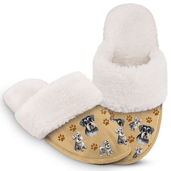 Schnauzer Faux Suede Women's Slippers With Faux Fur
