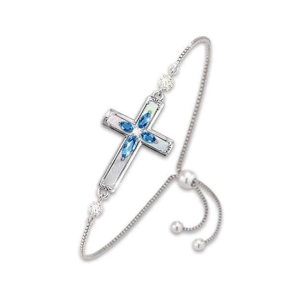 3 Diamonds And 4 Lab-Grown Sapphires Daughter Cross Bracelet
