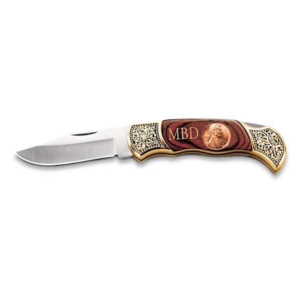 Monogrammed Pocket Knife With A Penny From Your Birth Year