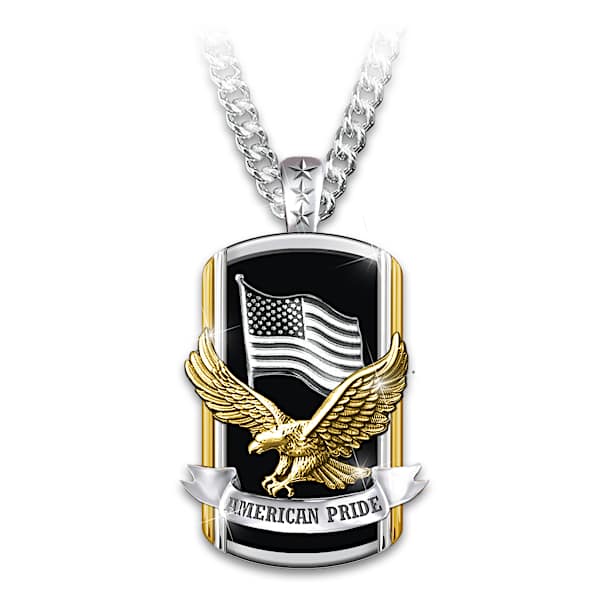 Genuine Black Onyx USA 250th Anniversary Dog Tag Necklace