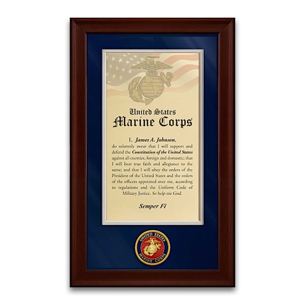 Personalized Framed USMC Oath Plaque With Golden Medallion