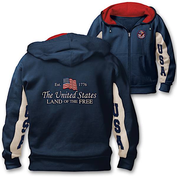 Mens Black U.S. Navy Full-Zip Hoodie With An Applique Patch In
