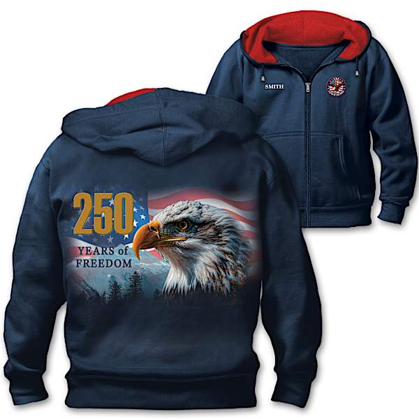 Mens Black U.S. Navy Full-Zip Hoodie With An Applique Patch In