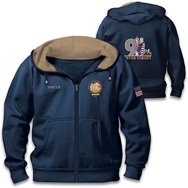 Mens Black U.S. Navy Full-Zip Hoodie With An Applique Patch In