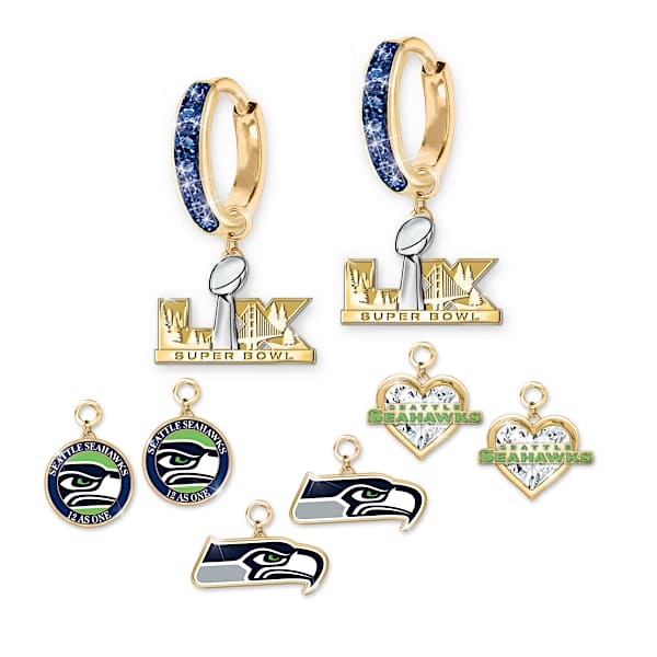 Seahawks Super Bowl LX Earrings With 4 Sets Of Charms