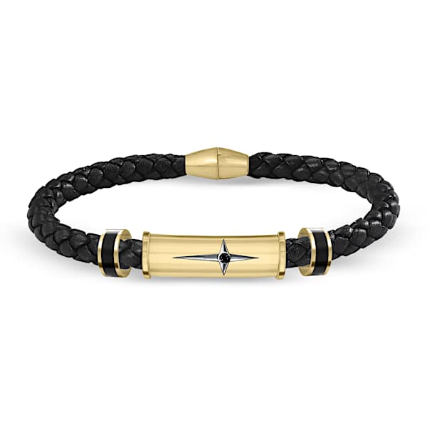 Son, Forge Your Own Path Woven Black Leather Bracelet Featuring A