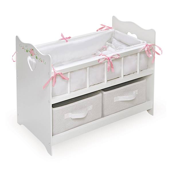 Baby Doll Crib With Pillow Set And Removable Baskets