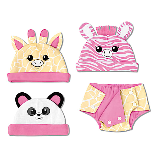 Animal Hats And Reversible Diaper Cover Baby Doll Accessory Set