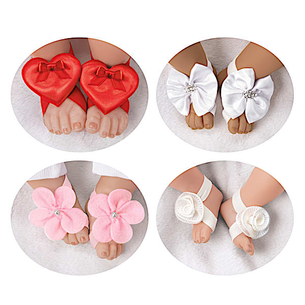 Barefoot Flower-Shaped Sandals And Headband Baby Doll Accessory Set