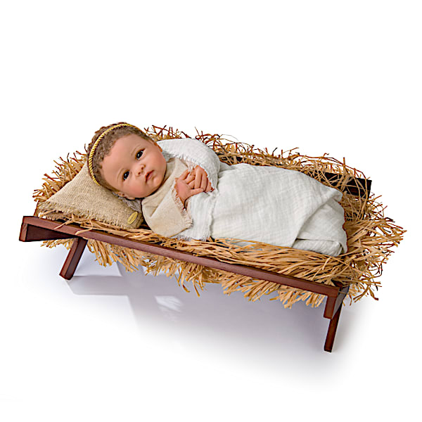 Jesus Baby Doll With Realistic Manger And Natural Fabrics