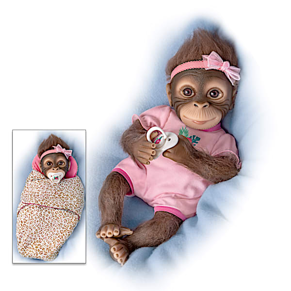 Snuggle Suri Lifelike Baby Monkey Doll With Custom Bunting