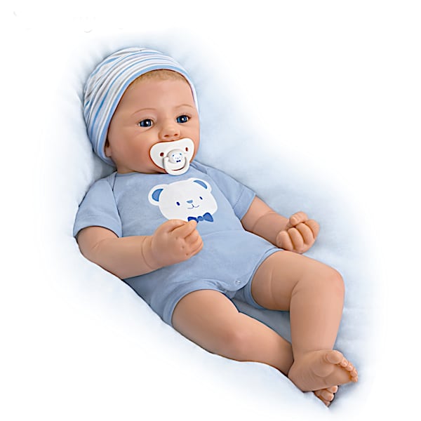 Sandy Faber Vinyl Baby Boy Doll With Magnetic Pacifier