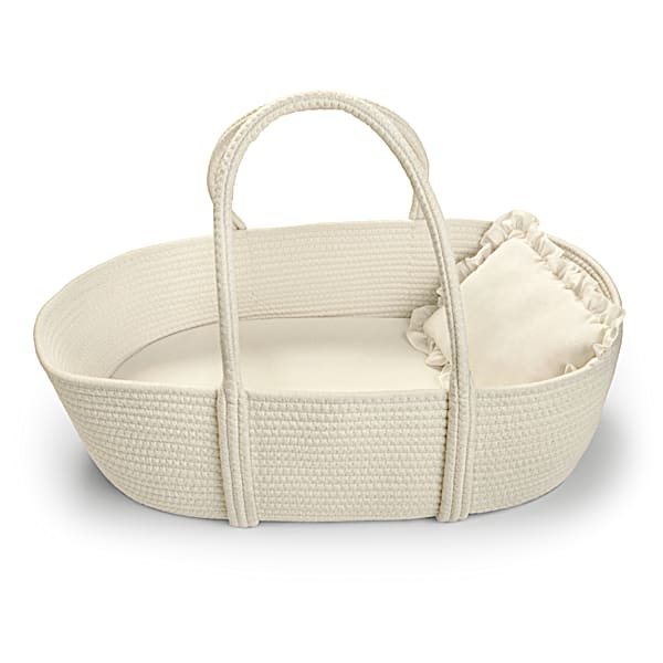White Rope Basket With Pillow For Baby Dolls Up To 22