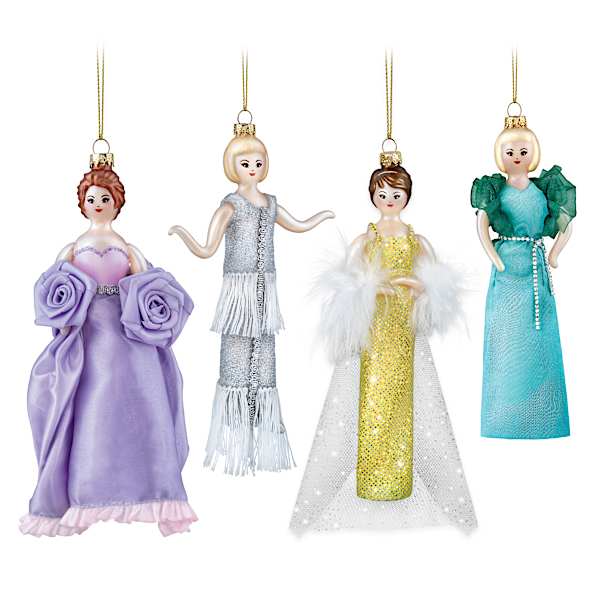 Blown Glass Decked In Elegance Ornaments In Fabric Gowns