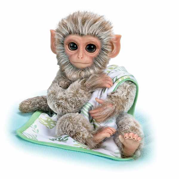 Pilo Lifelike Baby Borneo Macaque Monkey Doll With Blanket