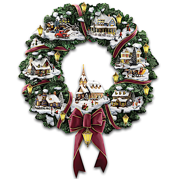 Thomas Kinkade Victorian Christmas Village Wreath