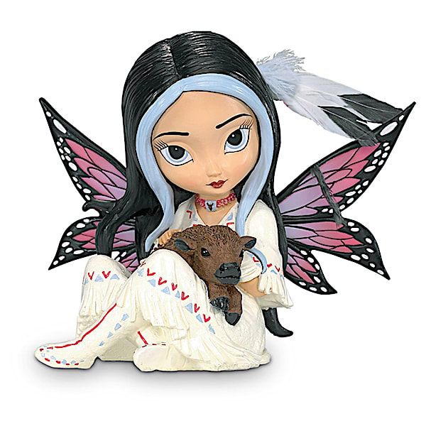 Jasmine Becket Griffith Fairy Figurine with Real Feathers and Bison Friend
