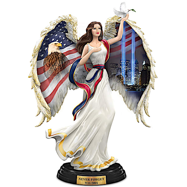 September 11 Remembrance Patriotic Guardian Angel Figurine with Stirring Art