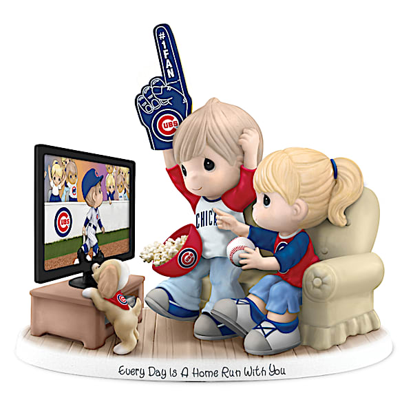 Precious Moments Chicago Cubs Fan Porcelain Figurine with Team Logos and Colors