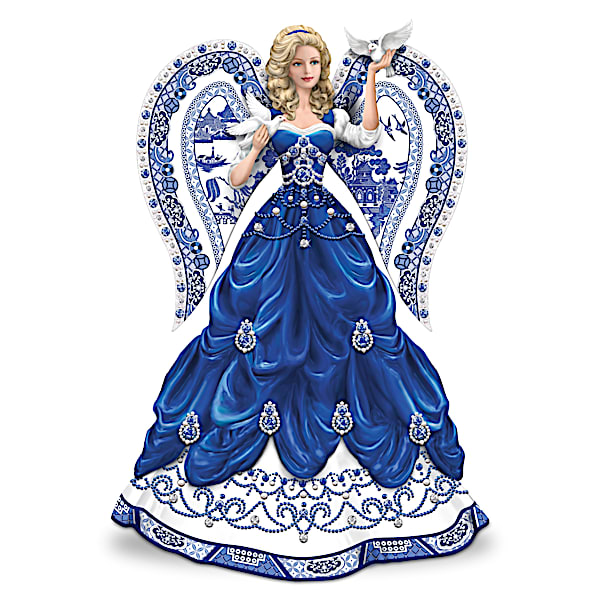 Sparkling Blue Willow China Pattern Lady Figurine