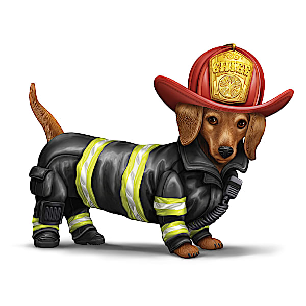 Chief Furry Fighter Firefighter-Themed Dachshund Figurine