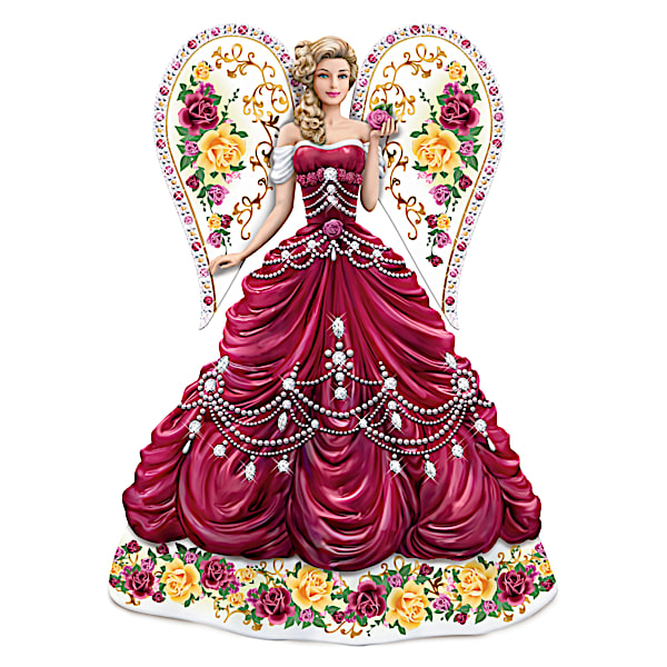 Sparkling Country Rose Hand-Painted Angel Figurine