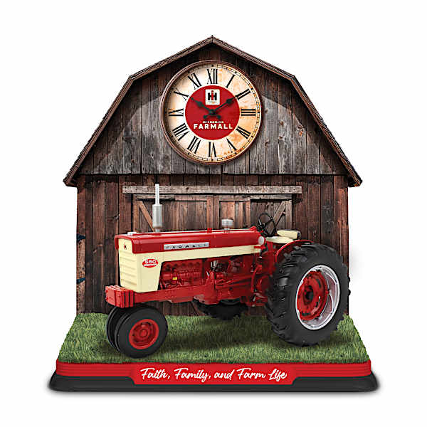 Farmall 560 Tractor And Barn Sculptural Tabletop Clock